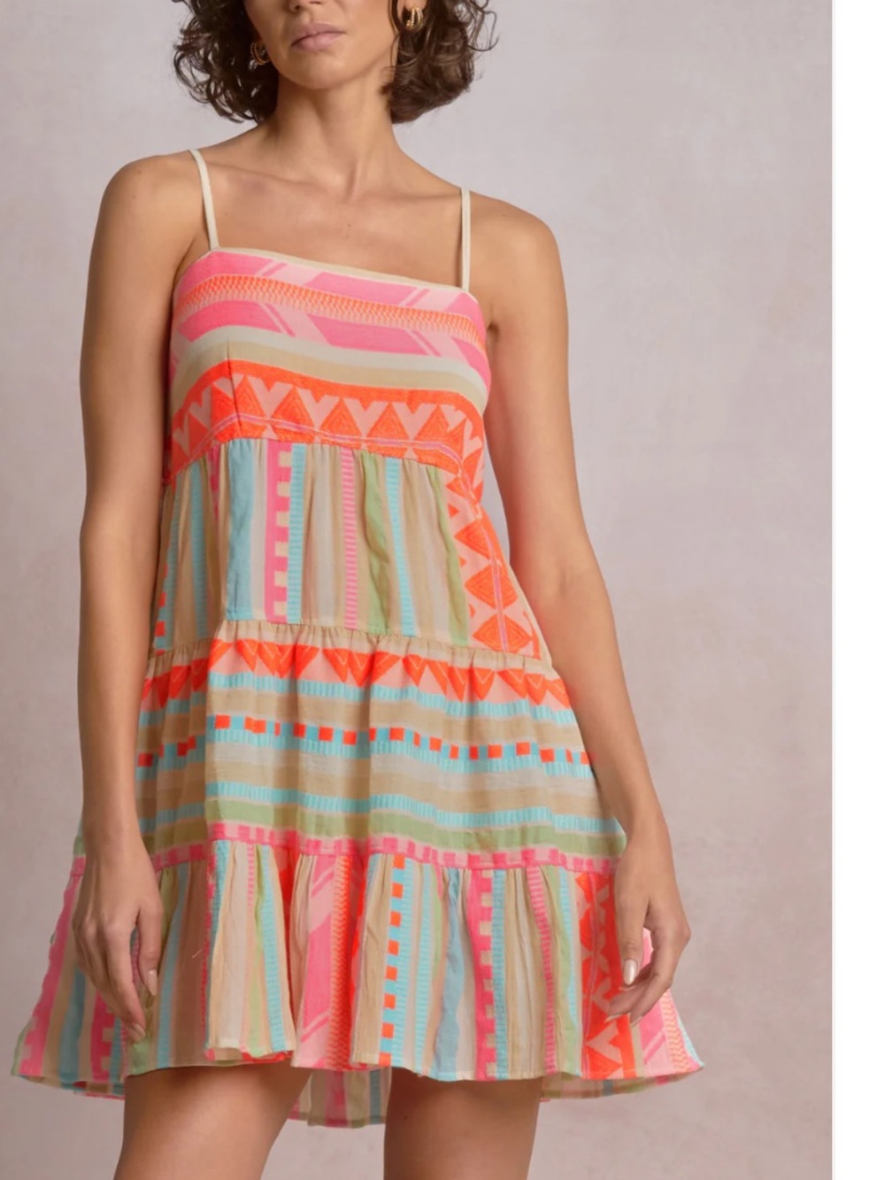 New! Elan Striped Neon Trim Sundress - Pink, Coral & Aqua